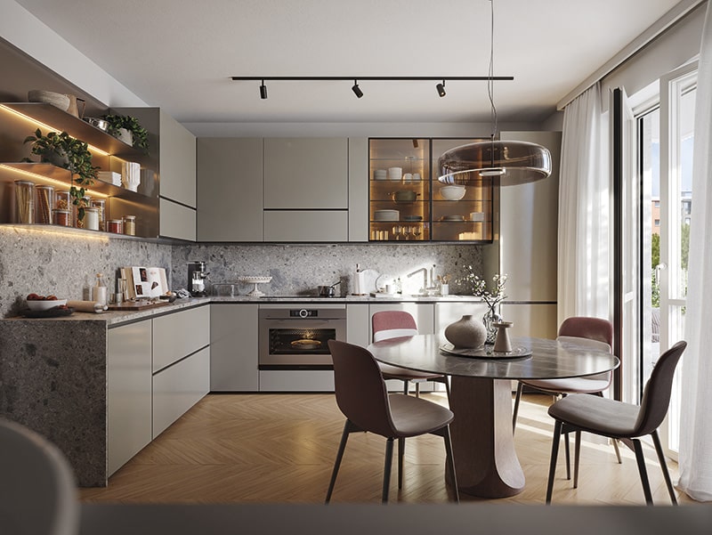 Cucina dei Nuovi Appartamenti a Milano con Domotica